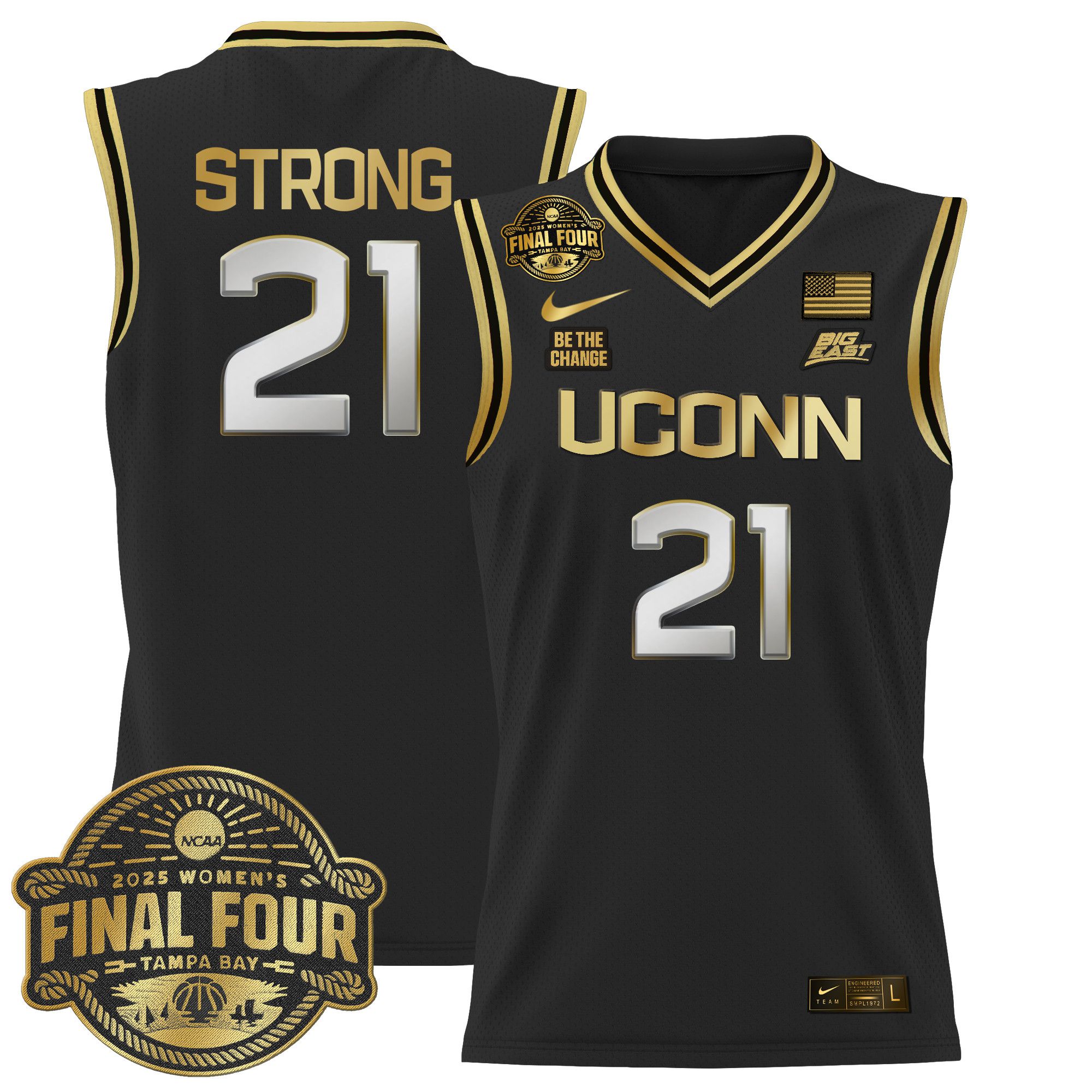 Men UConn Huskies #21 Strong Black Nike 2025 Big Eat Final Four Patch Lightweight Basketball NCAA Jersey->more ncaa teams->NCAA Jersey
